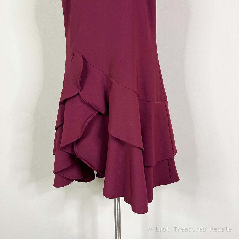 Commense | Burgundy Asymmetrical Ruffle Hem Sleeveless Minimal Mini Dress XL - Picture 4 of 9